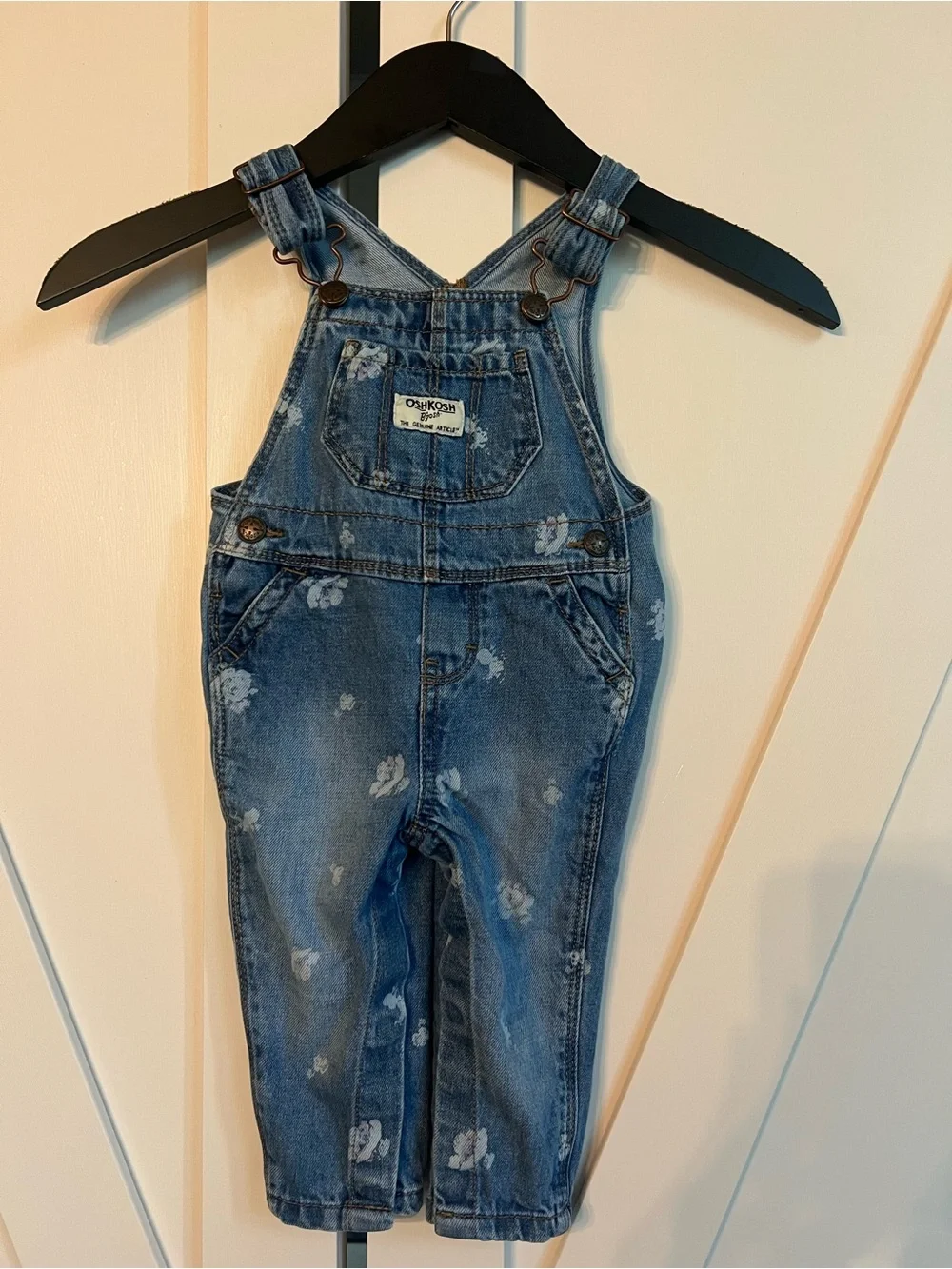 OshKosh B'gosh Denim Overalls with White Flower Print